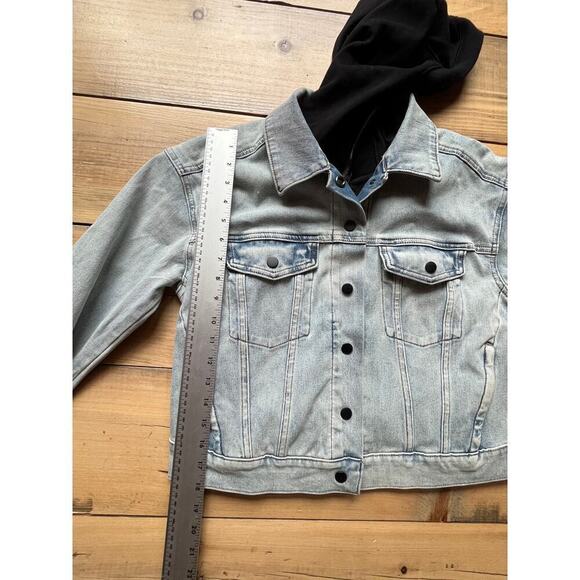 Athleta Double Time Denim Jacket Hooded Vest Combo Womens Sz S Acid Wash/Black - Picture 6 of 9